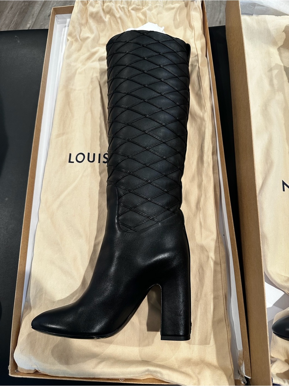 Louis Vuitton Black Quilted Knee-High Leather Boots